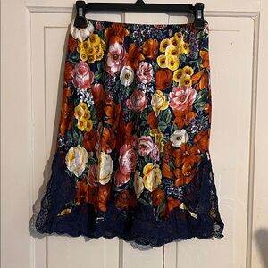 Oscar de la Renta Floral Chemise with Lace Trim